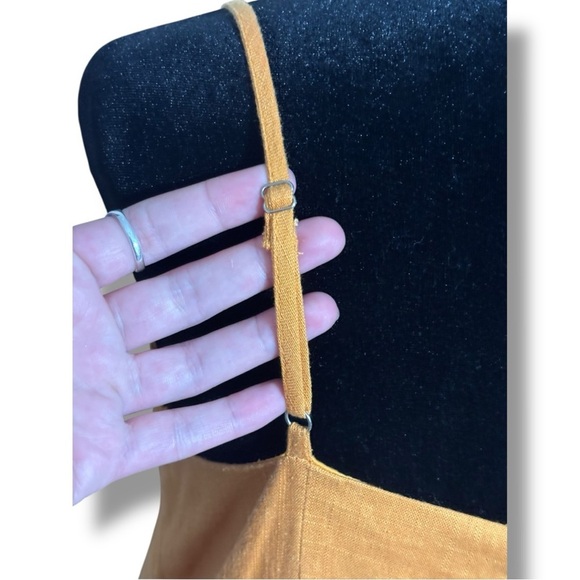 HYGVE Chic Sleeveless Crochet Trim Mustard Adjustable Straps Tie-Front Romper - Picture 7 of 16